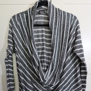 metallic swing drape long sleeve blouse